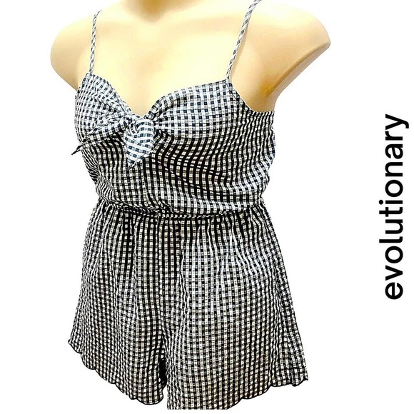 Evolutionary NWT Black White Gingham Printed Co-Ord Romper, Med - Picture 1 of 13
